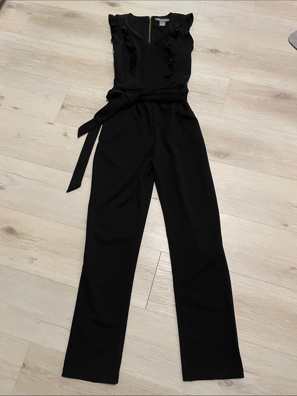 Kate & Mallory Black Ruffle Belted Jumpsuit(NWOT)